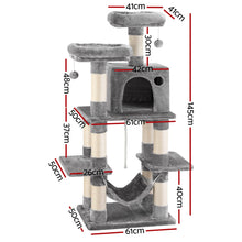 i.Pet Cat Tree 145cm Tower Scratching Post Trees Scratcher Condo House Light Grey - view 2