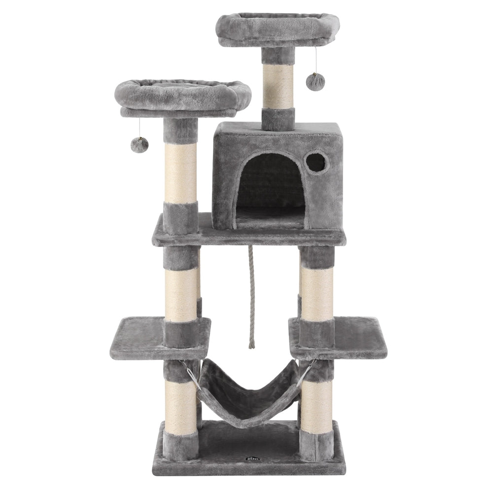i.Pet Cat Tree 145cm Tower Scratching Post Trees Scratcher Condo House Light Grey - view 3