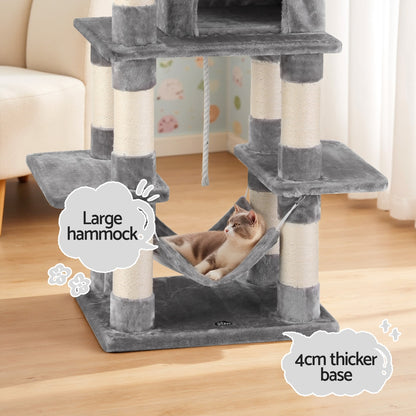 i.Pet Cat Tree 145cm Tower Scratching Post Trees Scratcher Condo House Light Grey - view 5