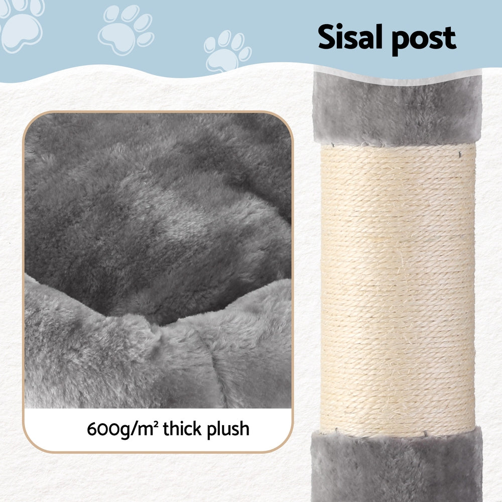 i.Pet Cat Tree 145cm Tower Scratching Post Trees Scratcher Condo House Light Grey - view 6