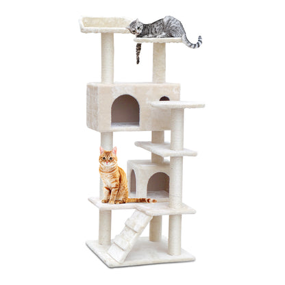 i.Pet Cat Tree 134cm Tower Scratching Post Scratcher Wood Condo House Bed Beige - view 8