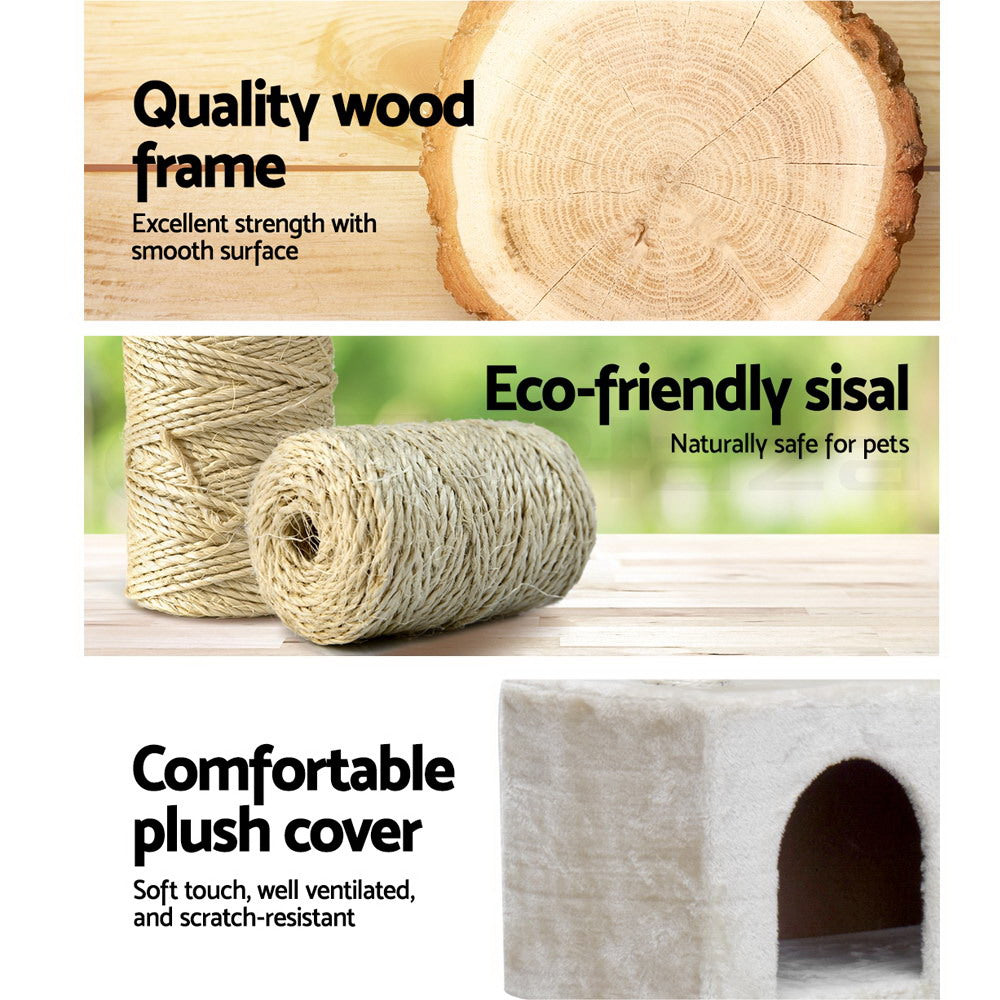i.Pet Cat Tree 134cm Tower Scratching Post Scratcher Wood Condo House Bed Beige - view 4