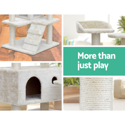 i.Pet Cat Tree 134cm Tower Scratching Post Scratcher Wood Condo House Bed Beige - view 5