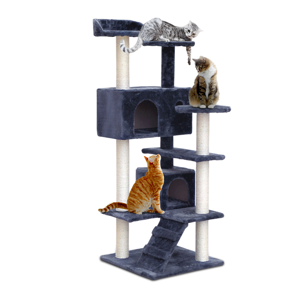 i.Pet Cat Tree 134cm Tower Scratching Post Scratcher Wood Condo House Bed Grey - view 8