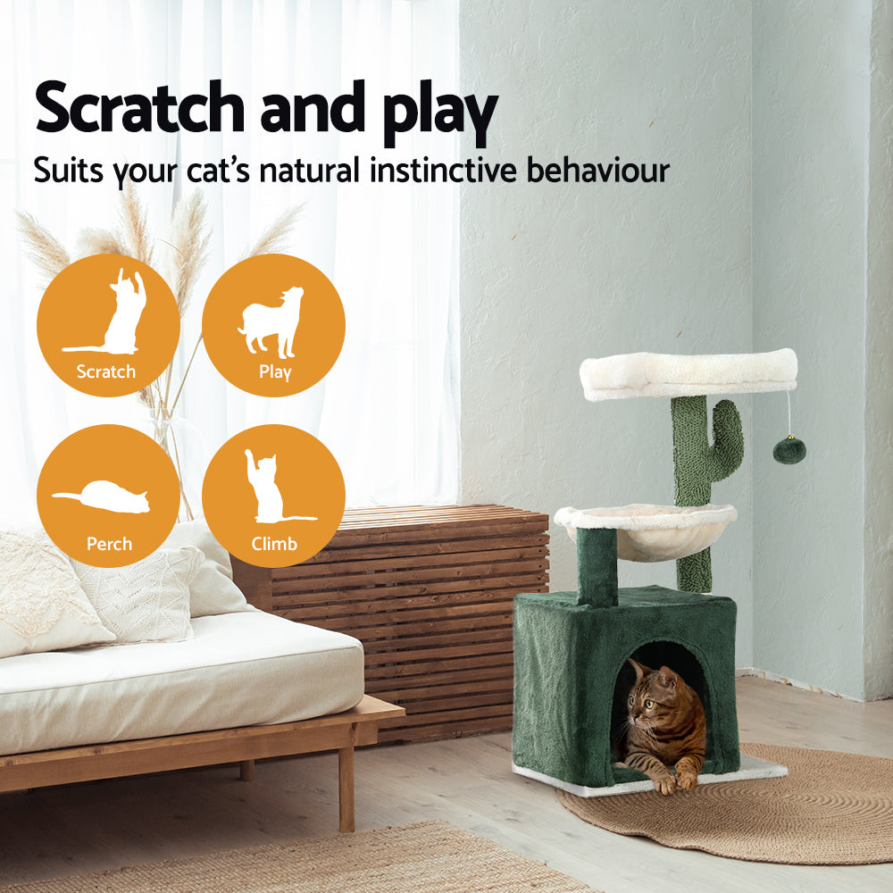i.Pet Cat Tree 78cm Scratching Post Tower Scratcher Wood Condo House Bed Toys Green - view 4