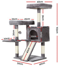 i.Pet Cat Tree 103cm Tower Scratching Post Scratcher Wood Condo House Trees Grey - view 2