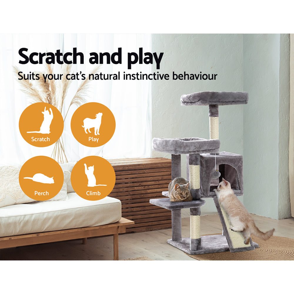 i.Pet Cat Tree 103cm Tower Scratching Post Scratcher Wood Condo House Trees Grey - view 4