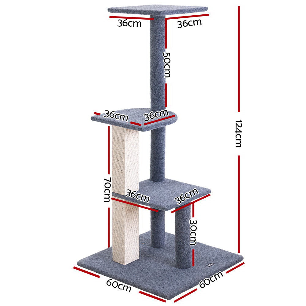 i.Pet Cat Tree 124cm Scratching Post Tower Scratcher Trees Wood Condo Board - view 2
