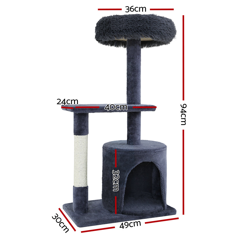 i.Pet Cat Tree 94cm Scratching Post Tower Scratcher Condo House Wood Trees Grey - view 2