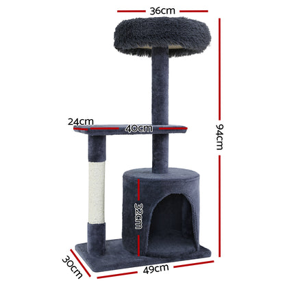 i.Pet Cat Tree 94cm Scratching Post Tower Scratcher Condo House Wood Trees Grey - view 2