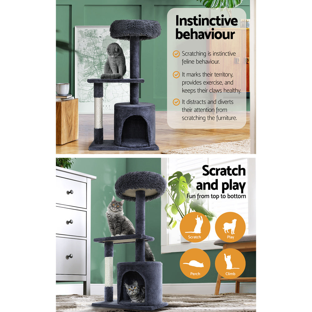 i.Pet Cat Tree 94cm Scratching Post Tower Scratcher Condo House Wood Trees Grey - view 5