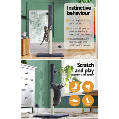 i.Pet Cat Tree 105cm Scratching Post Scratcher Tower Condo House Hanging toys Grey - view 4