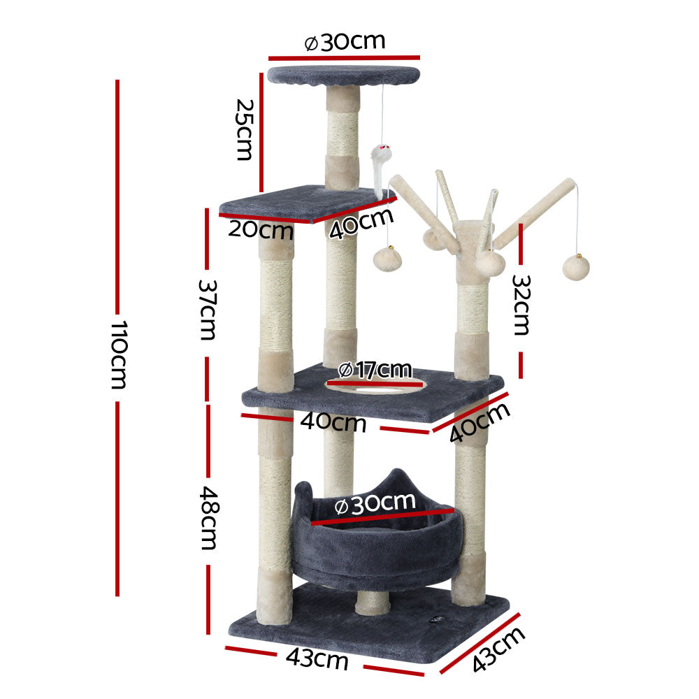 i.Pet Cat Tree 110cm Tower Scratching Post Scratcher Wood Condo House Bed Toys - view 2