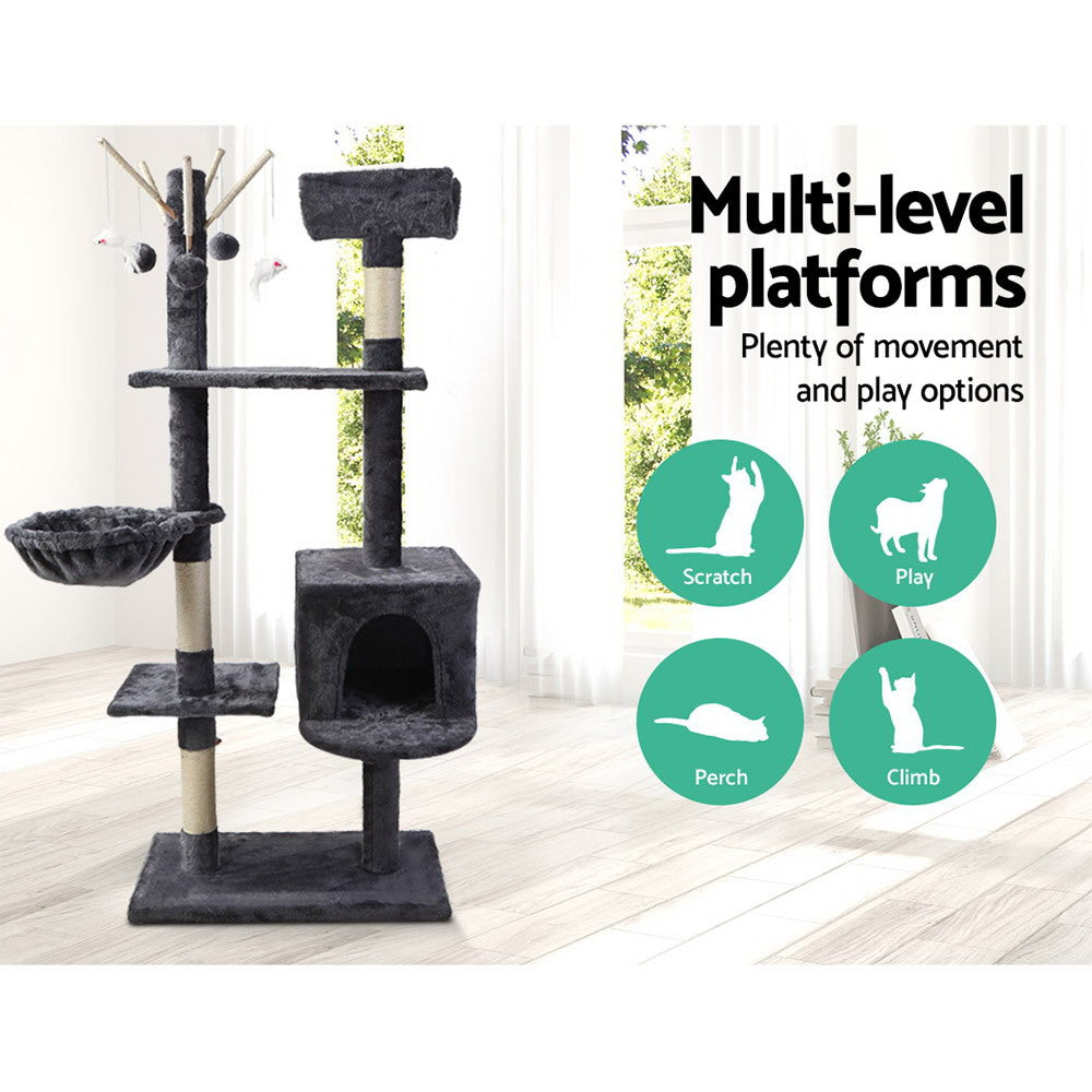 i.Pet Cat Tree 140cm Tower Scratching Post Scratcher Trees Toys Condo Bed Grey - view 3