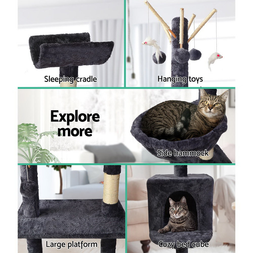 i.Pet Cat Tree 140cm Tower Scratching Post Scratcher Trees Toys Condo Bed Grey - view 5