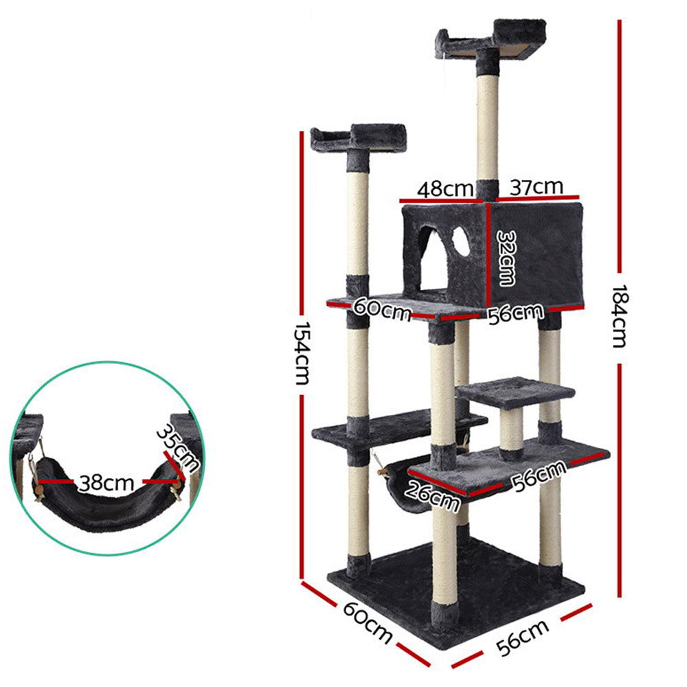 i.Pet Cat Tree 184cm Tower Scratching Post Scratcher Wood Trees Condo Bed House - view 2