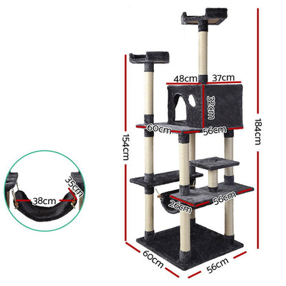 i.Pet Cat Tree 184cm Tower Scratching Post Scratcher Wood Trees Condo Bed House - view 2