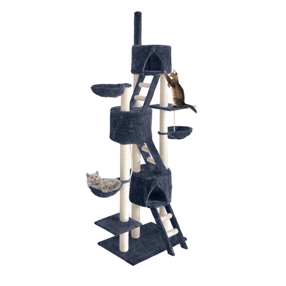 i.Pet Cat Tree 244cm Tower Scratching Post Scratcher Trees Condo House Grey - view 8