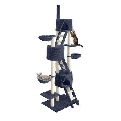 i.Pet Cat Tree 244cm Tower Scratching Post Scratcher Trees Condo House Grey - view 8