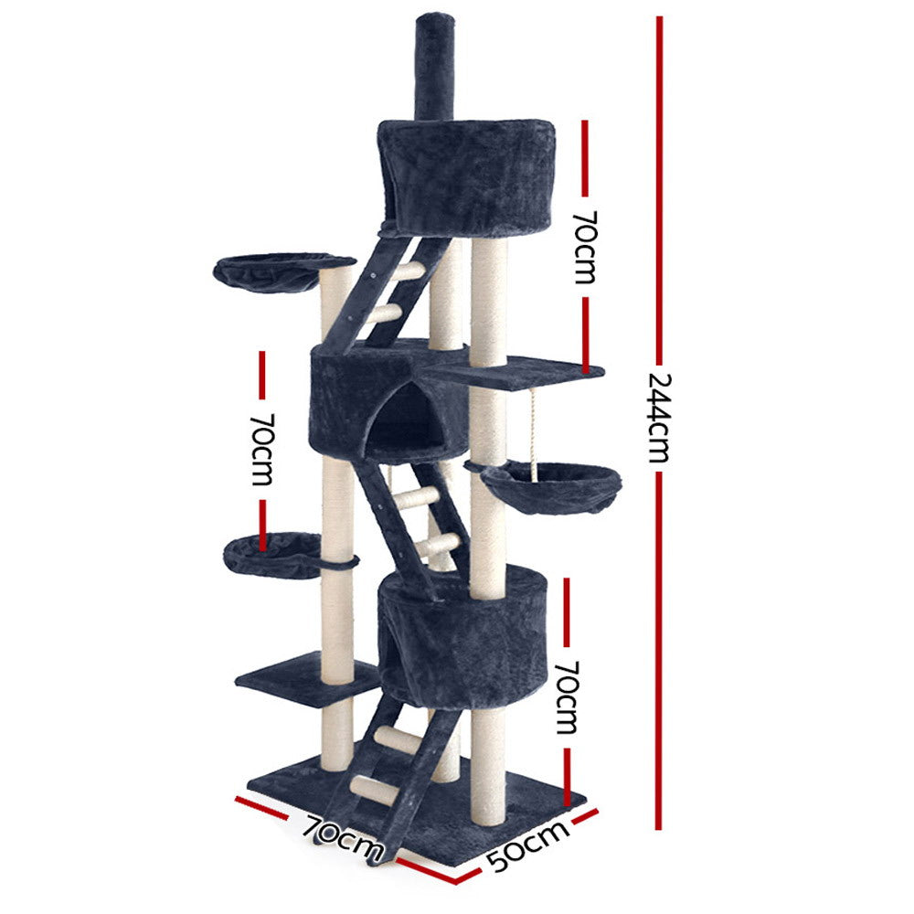 i.Pet Cat Tree 244cm Tower Scratching Post Scratcher Trees Condo House Grey - view 2