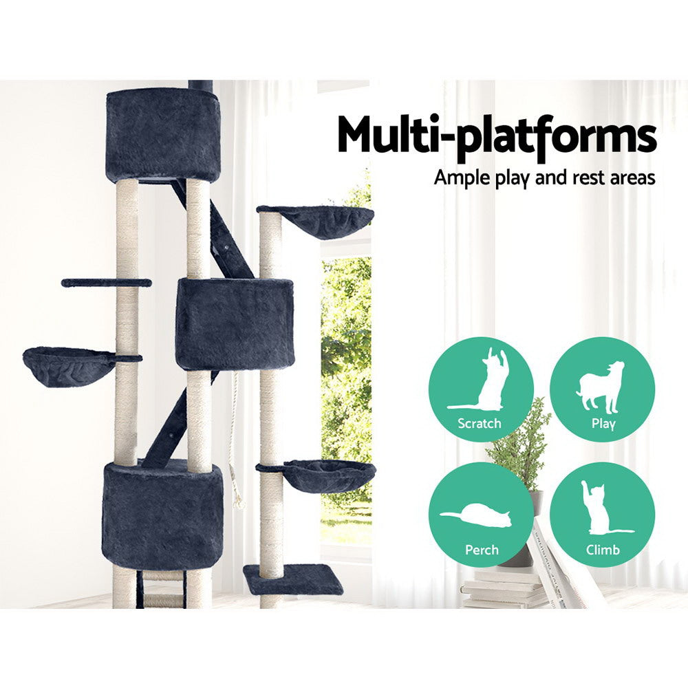 i.Pet Cat Tree 244cm Tower Scratching Post Scratcher Trees Condo House Grey - view 3