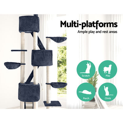 i.Pet Cat Tree 244cm Tower Scratching Post Scratcher Trees Condo House Grey - view 3