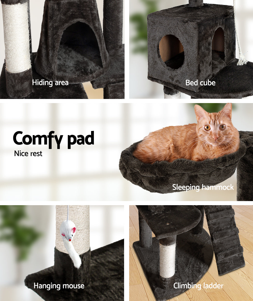 i.Pet Cat Tree 193cm Tower Scratching Post Scratcher Condo House Trees Grey - view 7
