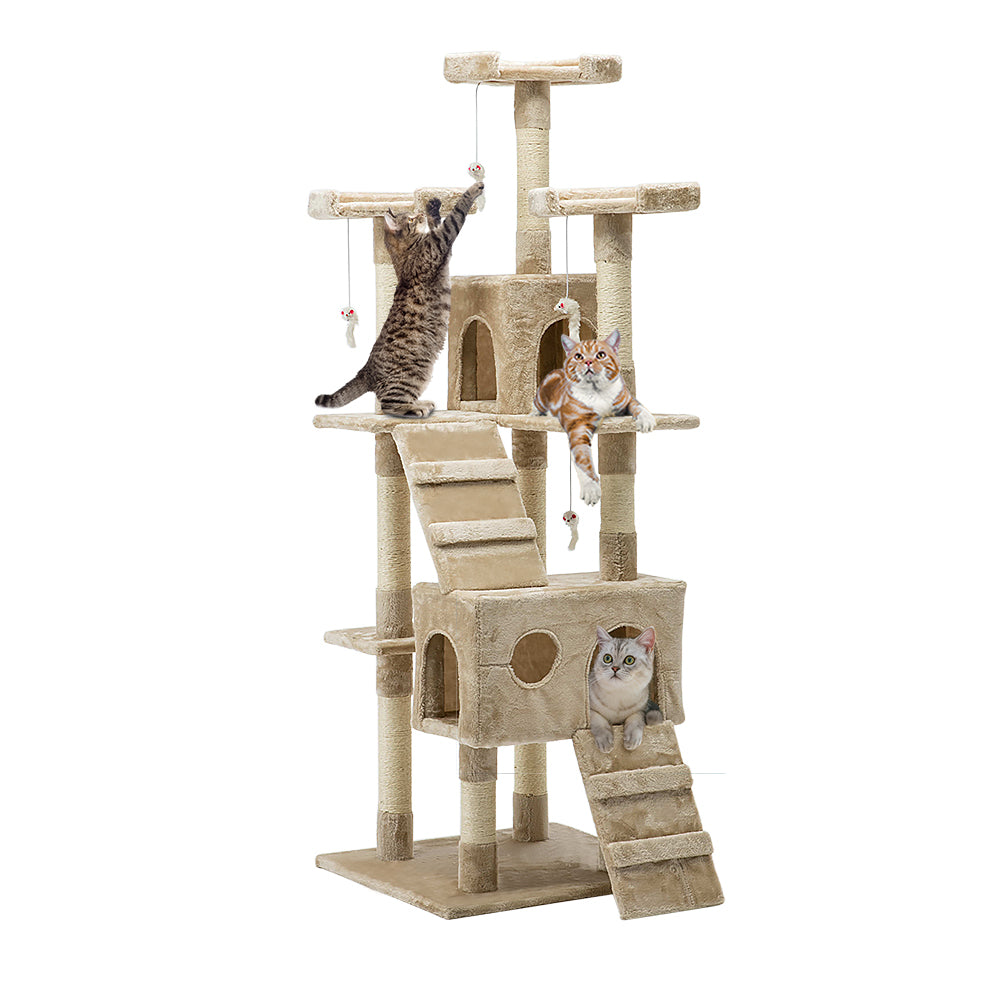i.Pet Cat Tree 180cm Tower Scratching Post Scratcher Wood Condo House Toys Beige - view 8