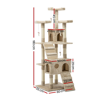 i.Pet Cat Tree 180cm Tower Scratching Post Scratcher Wood Condo House Toys Beige - view 2