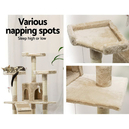 i.Pet Cat Tree 180cm Tower Scratching Post Scratcher Wood Condo House Toys Beige - view 5