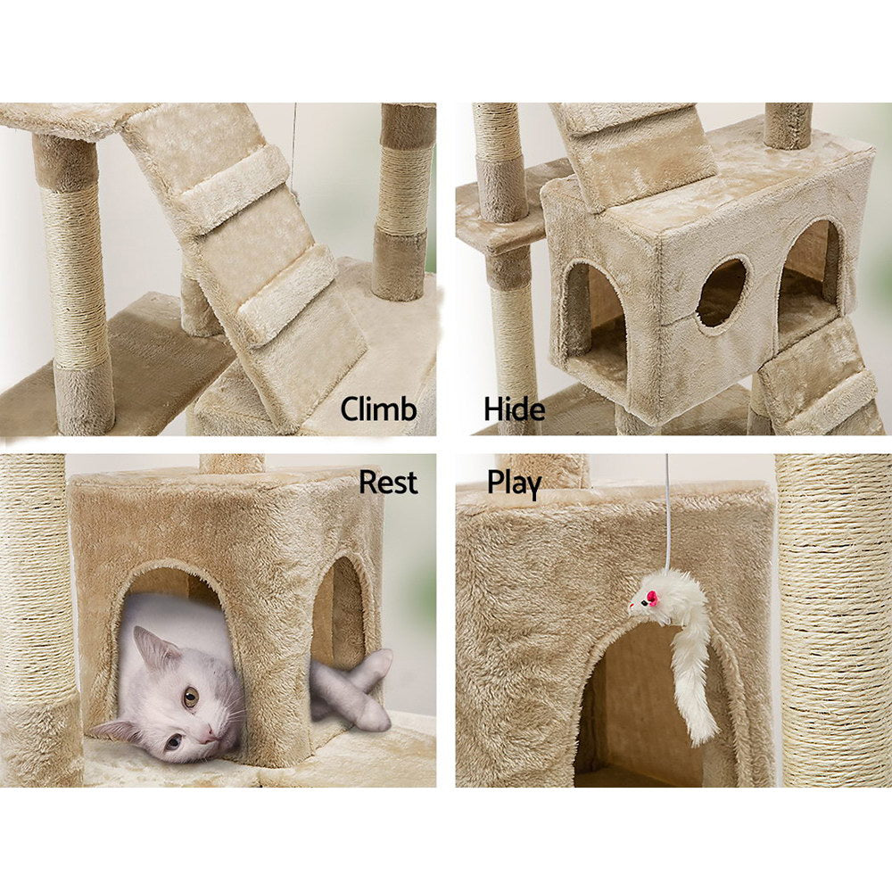 i.Pet Cat Tree 180cm Tower Scratching Post Scratcher Wood Condo House Toys Beige - view 7
