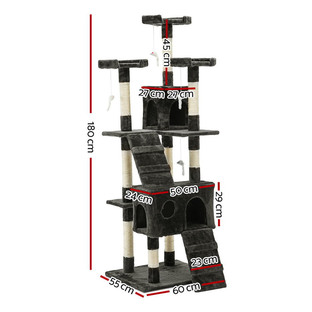 i.Pet Cat Tree 180cm Tower Scratching Post Scratcher Wood Condo House Toys Grey - view 2