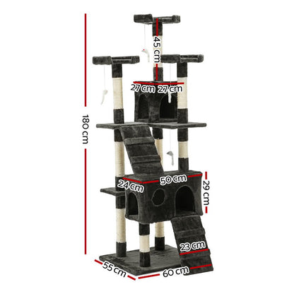 i.Pet Cat Tree 180cm Tower Scratching Post Scratcher Wood Condo House Toys Grey - view 2