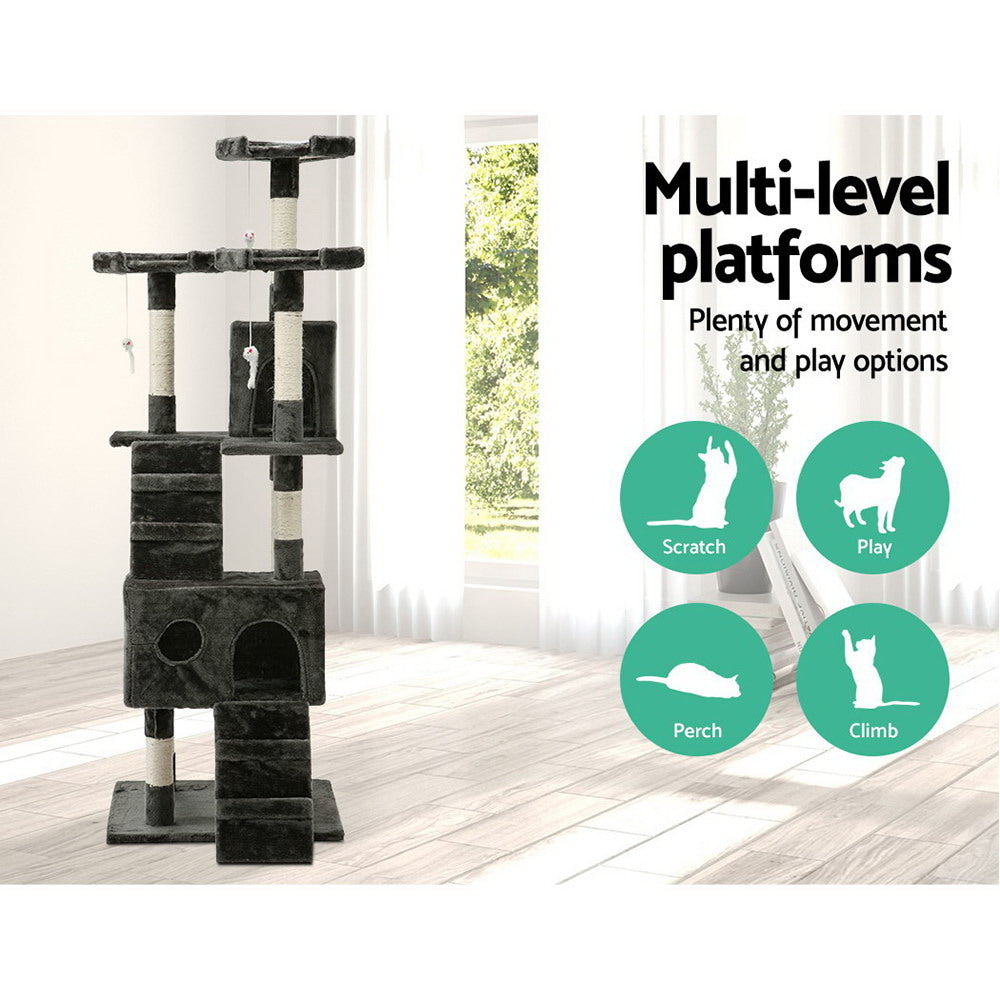 i.Pet Cat Tree 180cm Tower Scratching Post Scratcher Wood Condo House Toys Grey - view 3