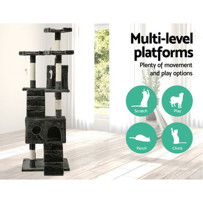 i.Pet Cat Tree 180cm Tower Scratching Post Scratcher Wood Condo House Toys Grey - view 3
