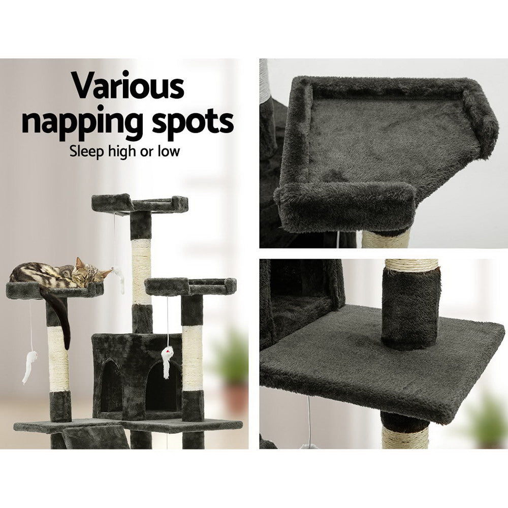 i.Pet Cat Tree 180cm Tower Scratching Post Scratcher Wood Condo House Toys Grey - view 5