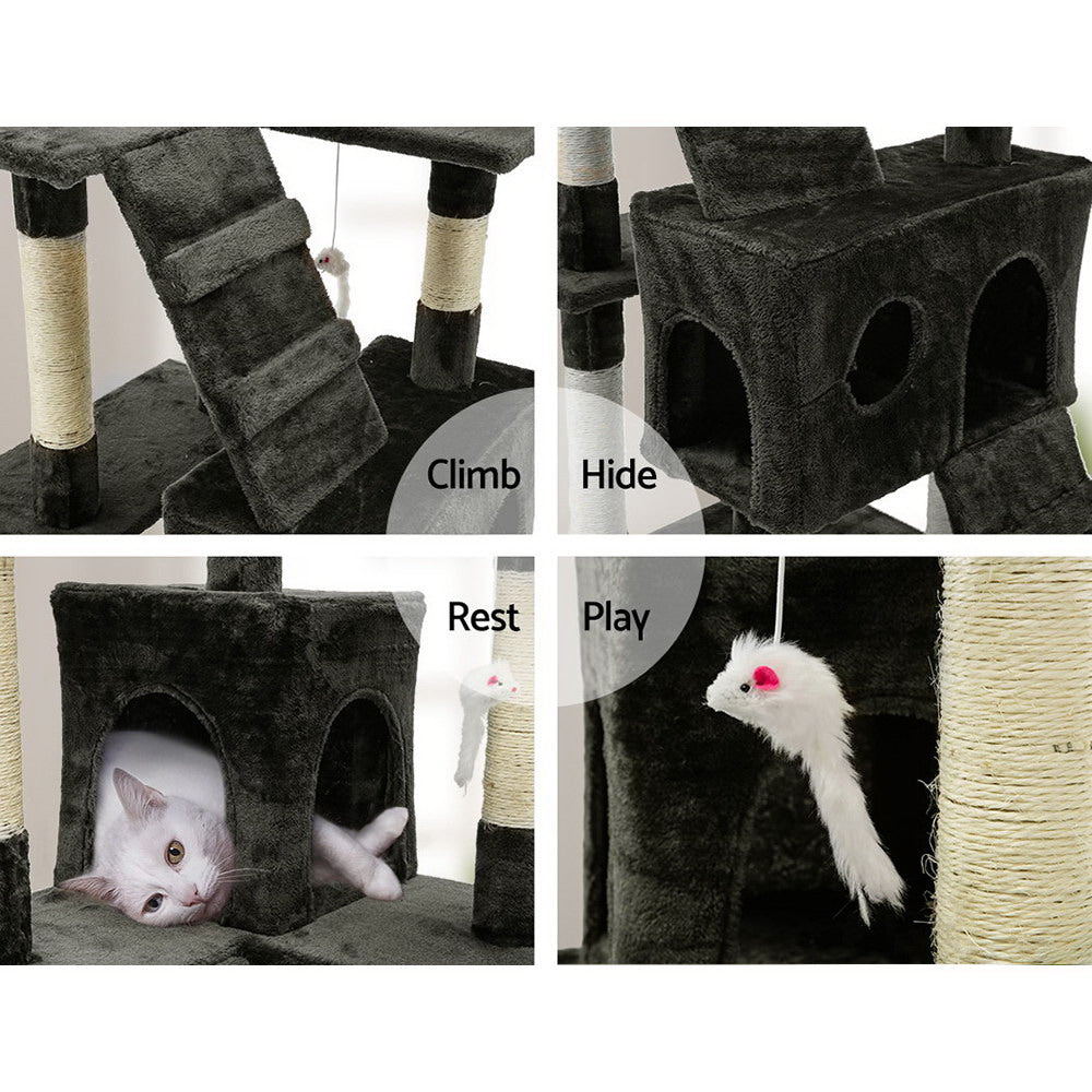 i.Pet Cat Tree 180cm Tower Scratching Post Scratcher Wood Condo House Toys Grey - view 6