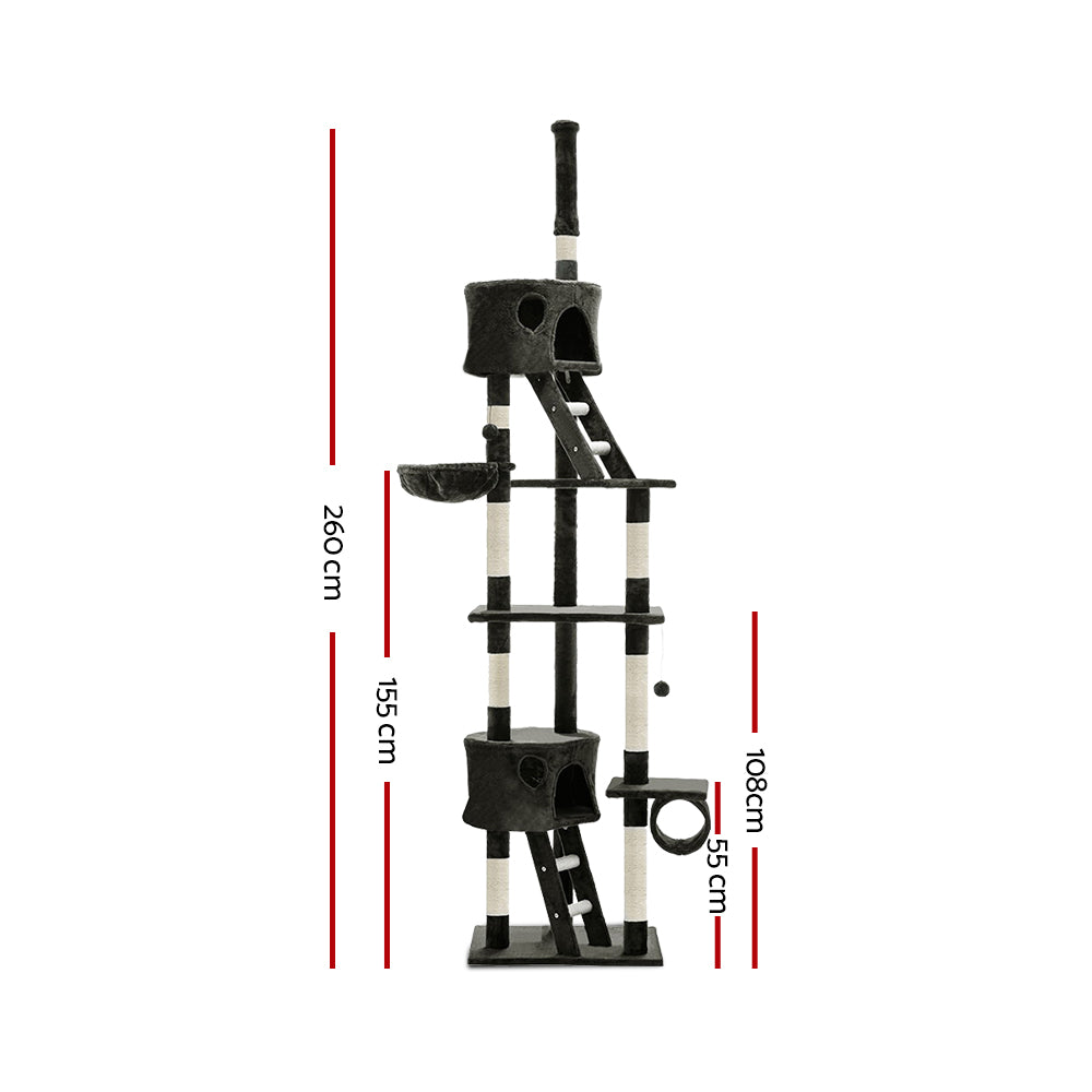 i.Pet Cat Tree 260cm Tower Scratching Post Scratcher Condo House Trees Grey - view 2
