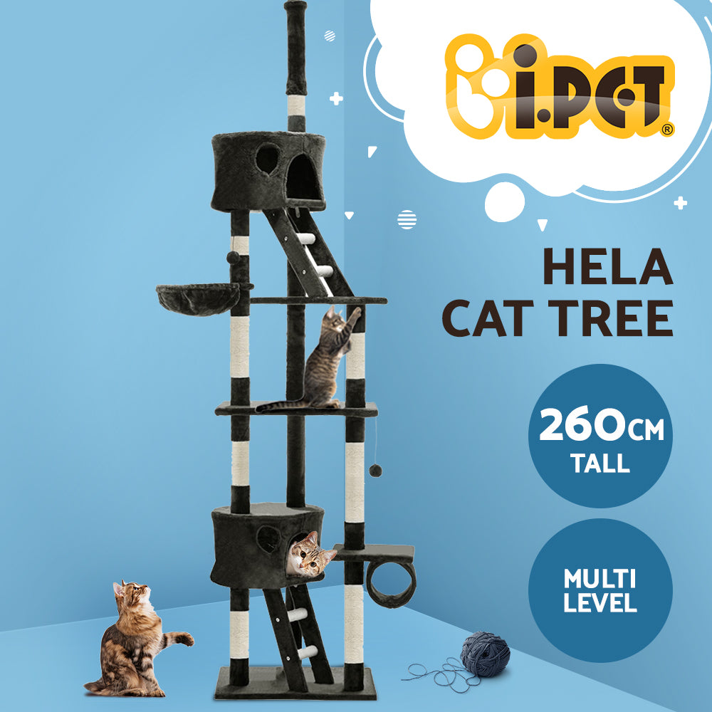 i.Pet Cat Tree 260cm Tower Scratching Post Scratcher Condo House Trees Grey - view 3