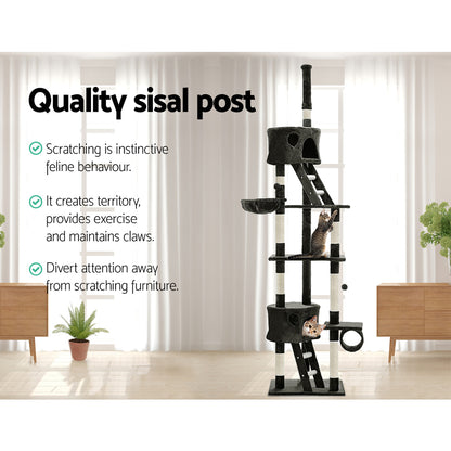 i.Pet Cat Tree 260cm Tower Scratching Post Scratcher Condo House Trees Grey - view 4