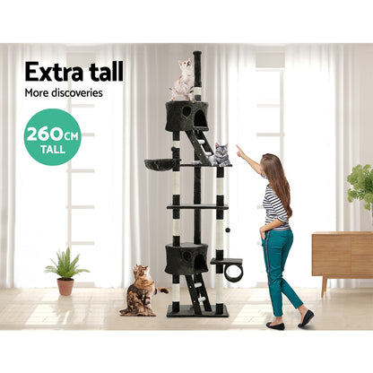i.Pet Cat Tree 260cm Tower Scratching Post Scratcher Condo House Trees Grey - view 5