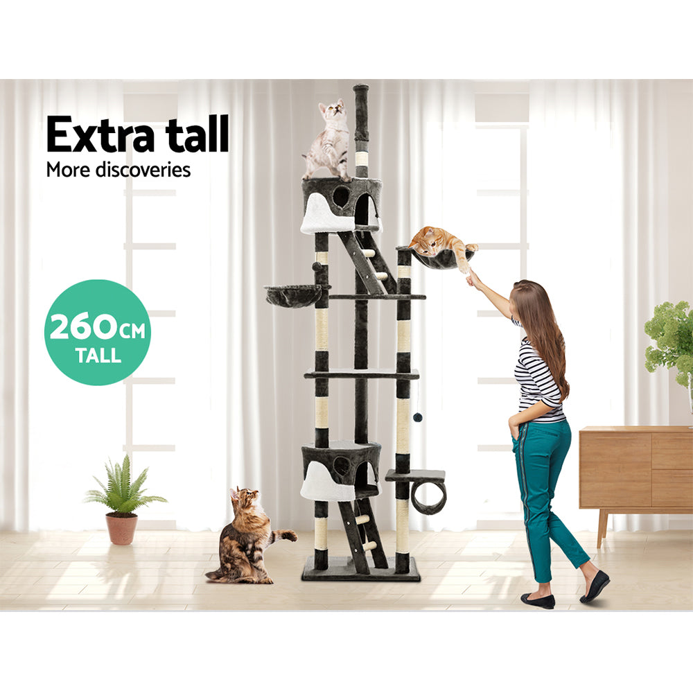 i.Pet Cat Tree 260cm Tower Scratching Post Scratcher Condo House Trees Grey - view 7