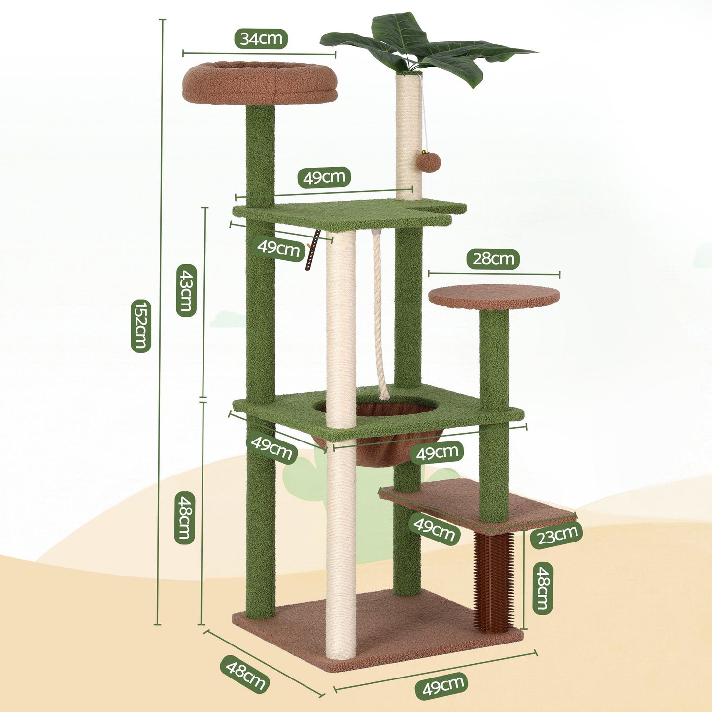 i.Pet Cat Tree Tower 152cm Jungle Multi-Level Scratching Post Leafy Canopy - view 2