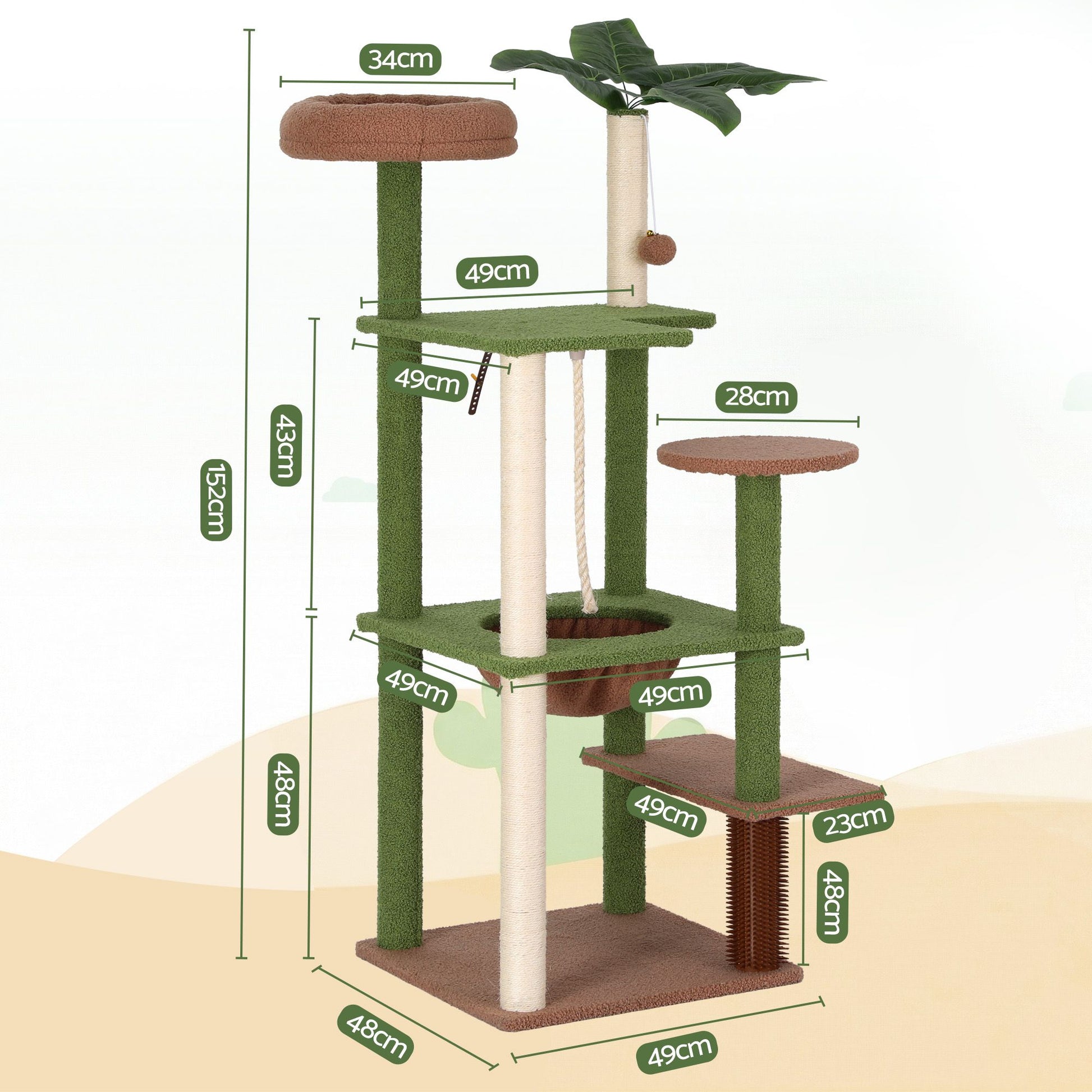 i.Pet Cat Tree Tower 152cm Jungle Multi-Level Scratching Post Leafy Canopy - view 2