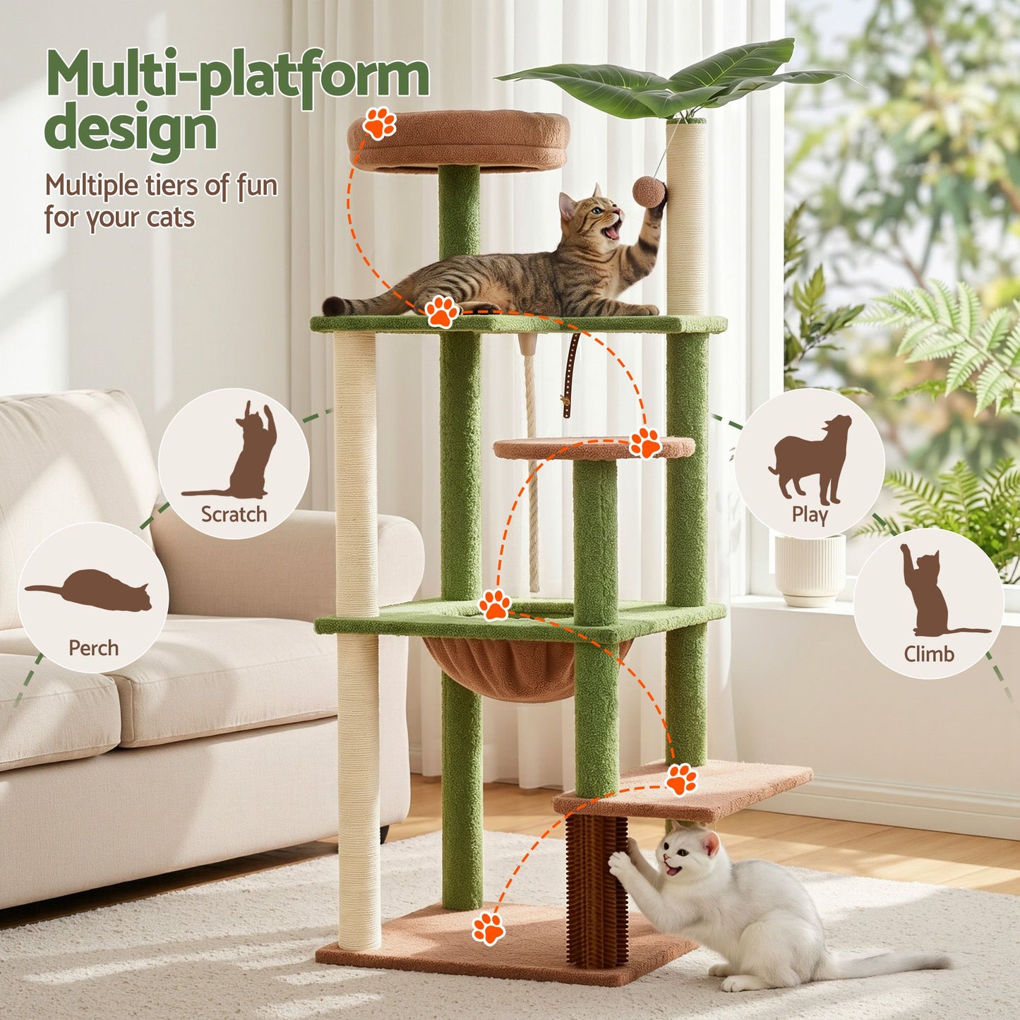 i.Pet Cat Tree Tower 152cm Jungle Multi-Level Scratching Post Leafy Canopy - view 4