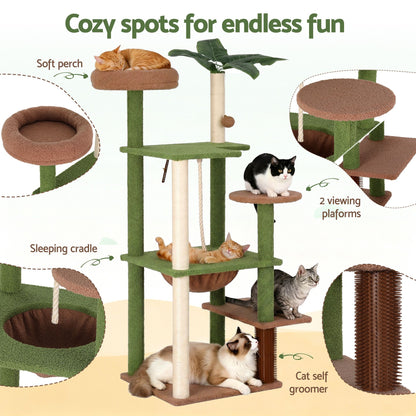 i.Pet Cat Tree Tower 152cm Jungle Multi-Level Scratching Post Leafy Canopy - view 6