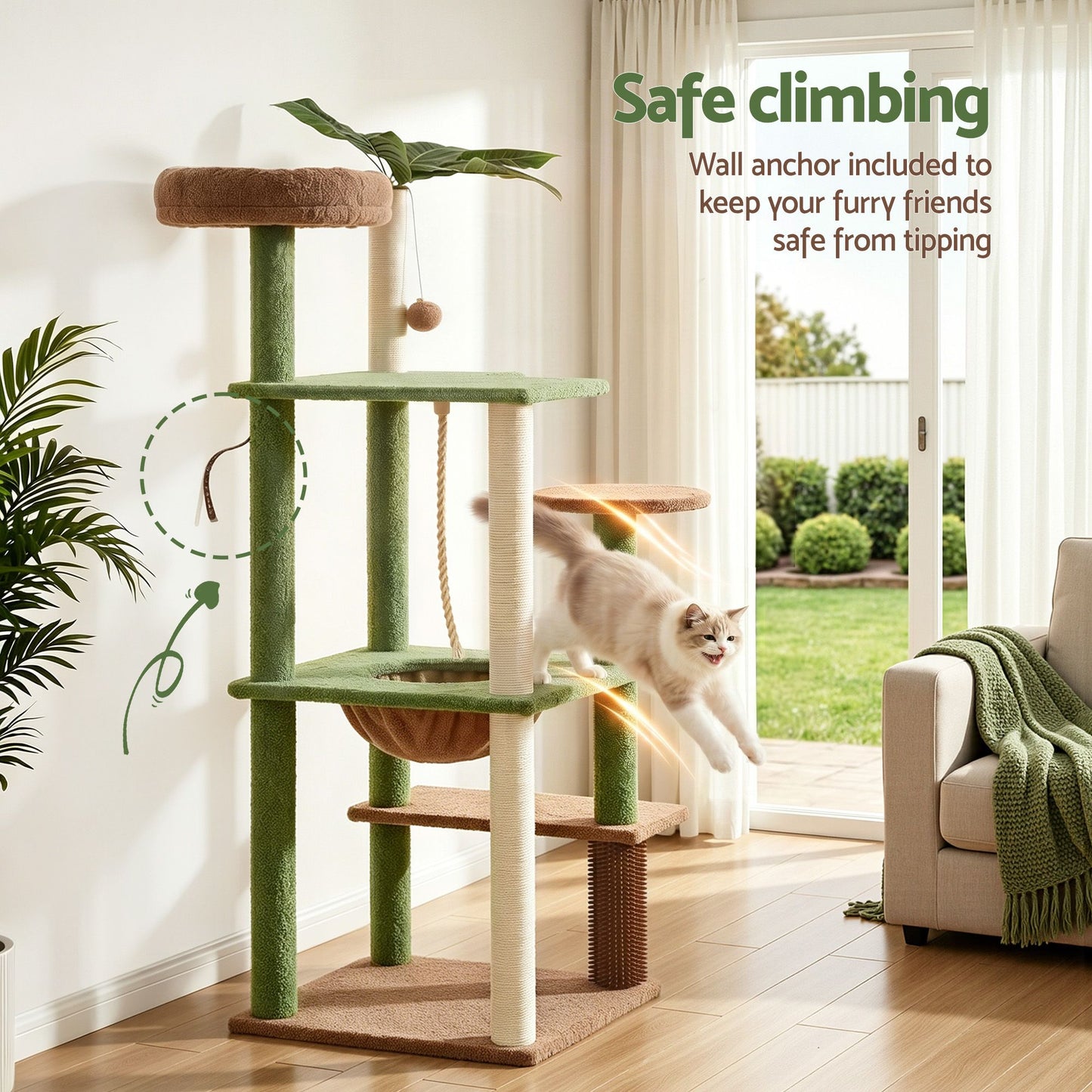 i.Pet Cat Tree Tower 152cm Jungle Multi-Level Scratching Post Leafy Canopy - view 7