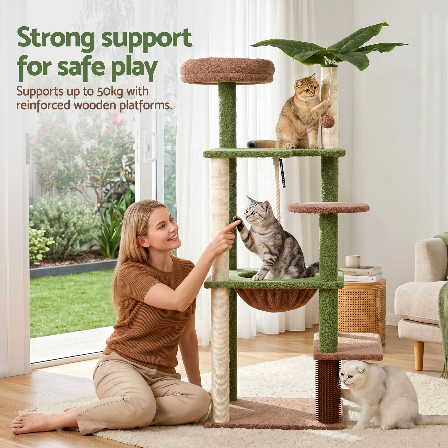 i.Pet Cat Tree Tower 152cm Jungle Multi-Level Scratching Post Leafy Canopy - view 9