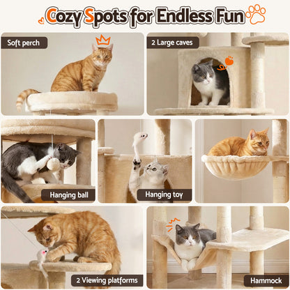 i.Pet Cat Tree Tower 167cm Large Scratching Post Furniture Scratcher House Beige - view 6
