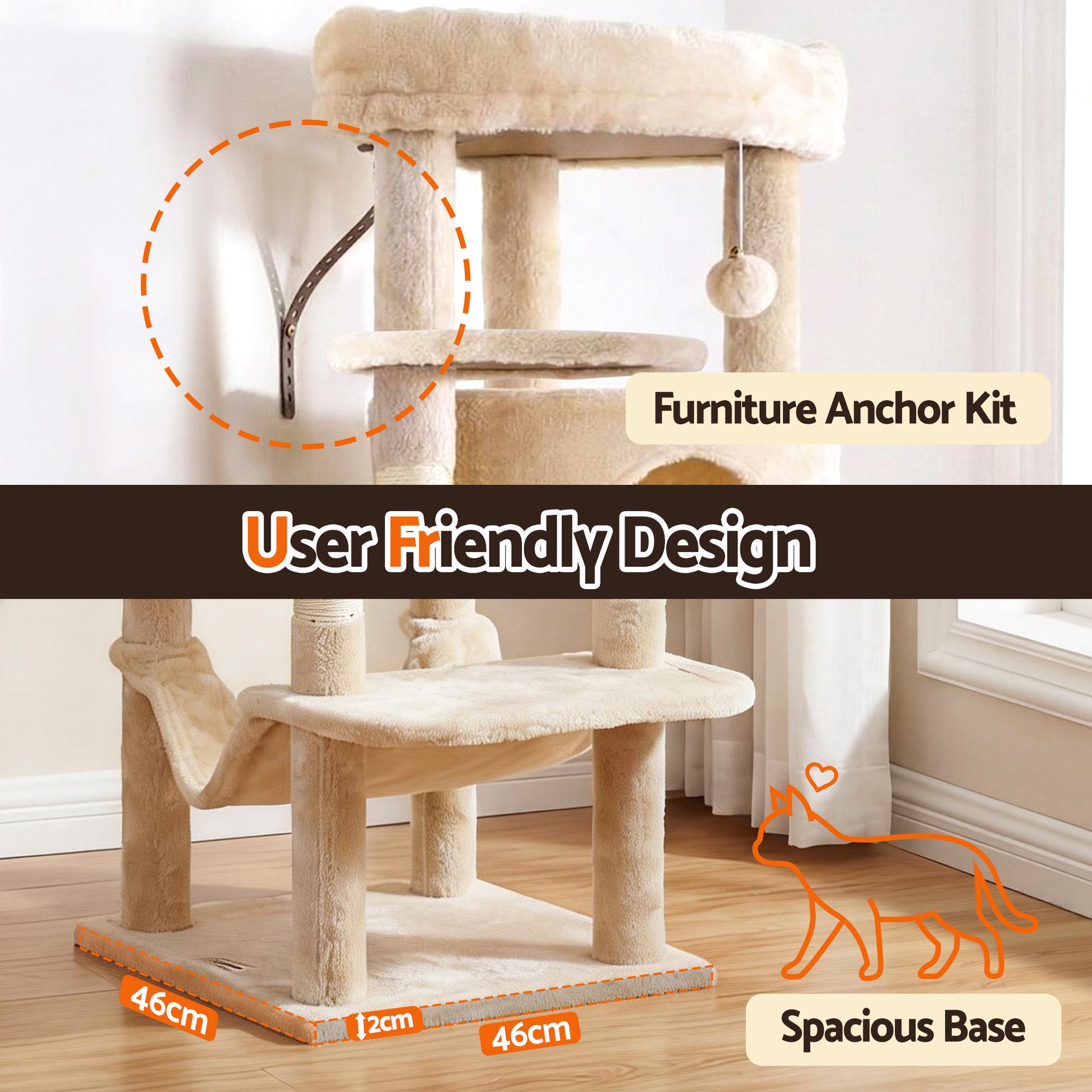 i.Pet Cat Tree Tower 167cm Large Scratching Post Furniture Scratcher House Beige - view 7